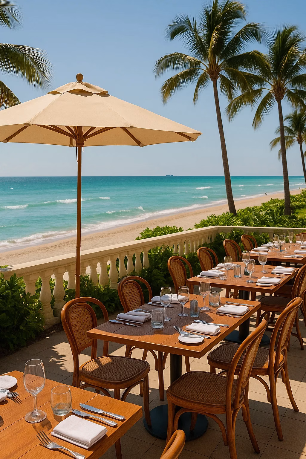 oceanfront-dining Beachfront restaurant terrace overlooking the ocean in Miami Beach