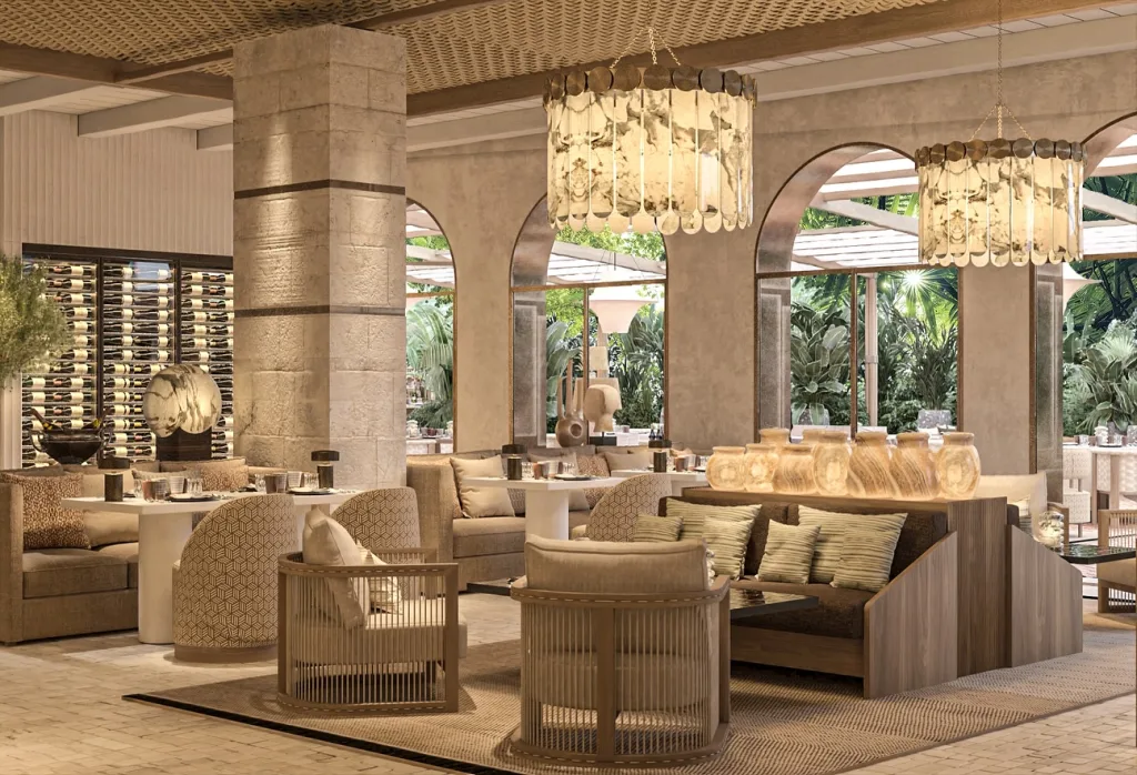 MILA Miami interior with upscale design, warm lighting, and stylish seating for a romantic evening
