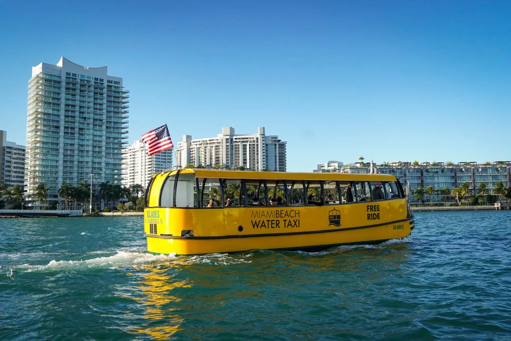 Sunny view of Miami skyline from the water taxi.