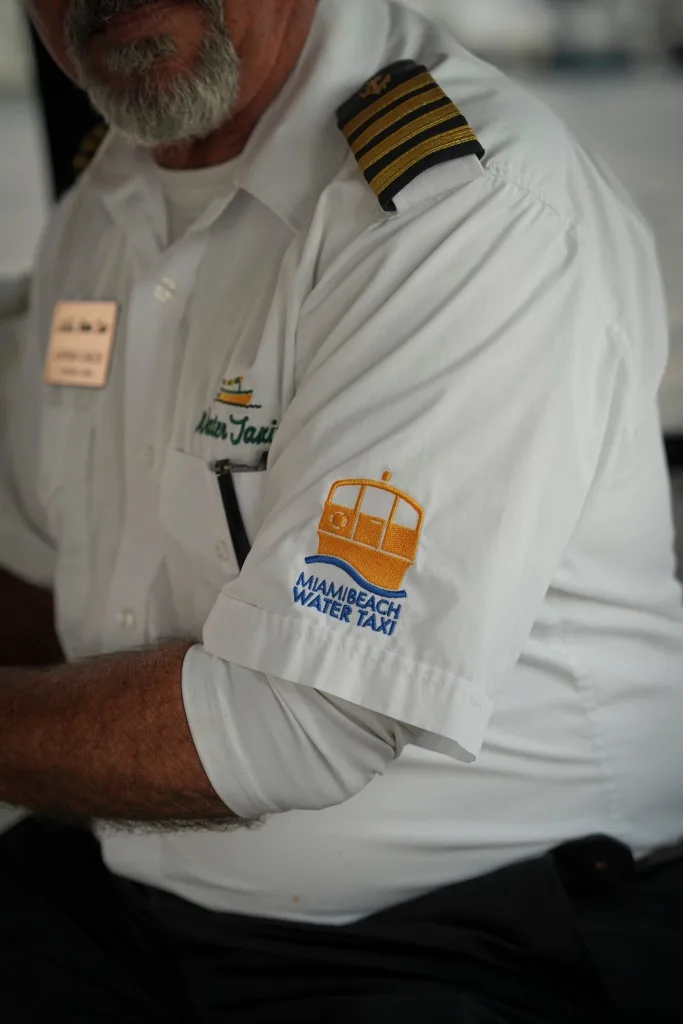 Water taxi captain operating the free Miami water taxi across Biscayne Bay
