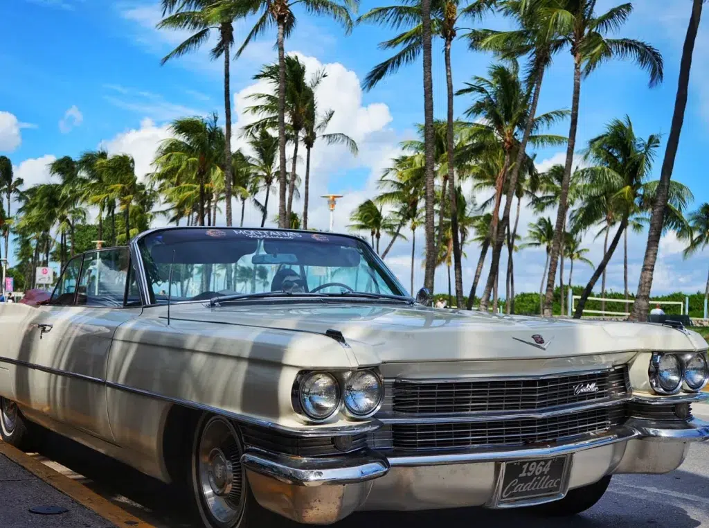 Classic car display outside Montana's Speakeasy on Ocean Drive in Miami Beach