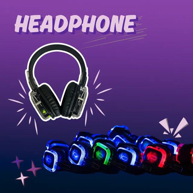 Wireless LED headphones used for silent disco party events in Miami with colorful glowing headset lights