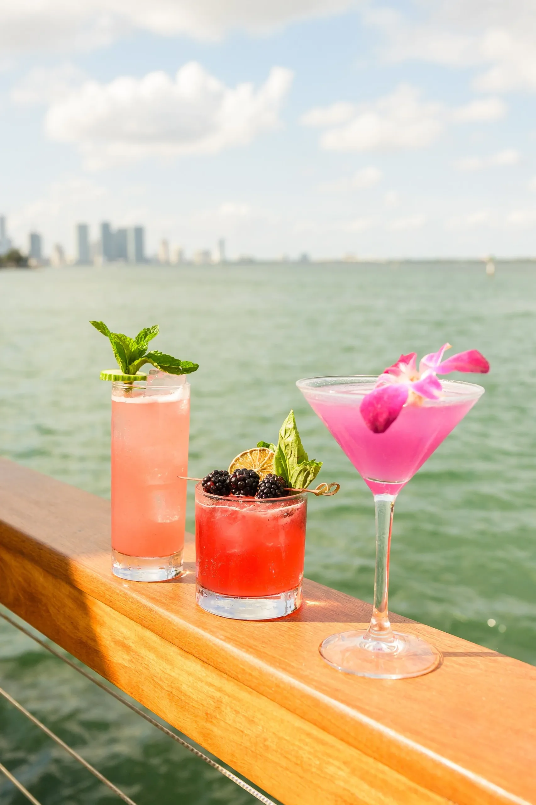 Signature cocktails at Lido Bayside Grill with waterfront views