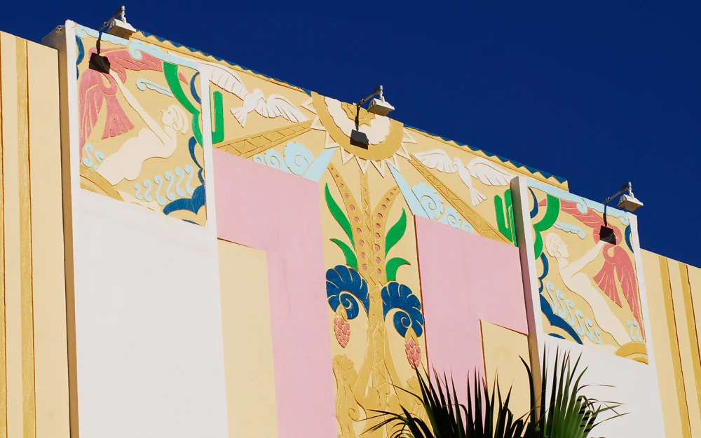 Miami Beach Ocean Drive colorful art deco buildings on a sunny day