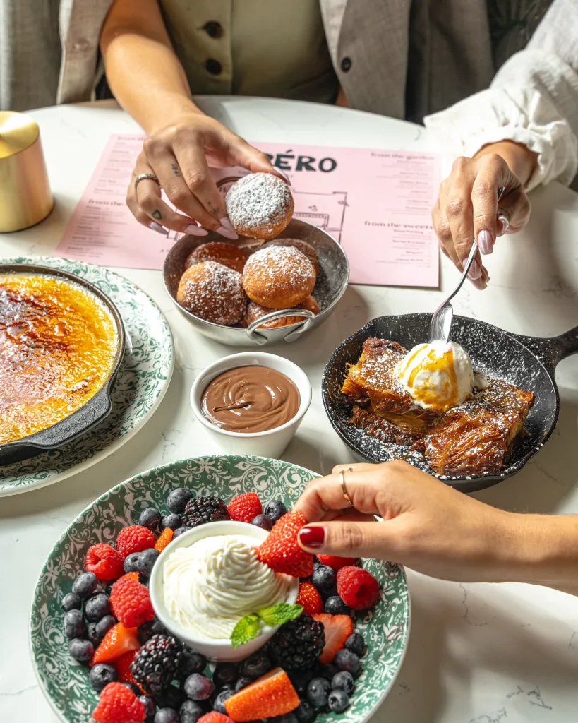 Sweet brunch at Café Bastille with French toast, pastries, and brunch treats in Miami Beach