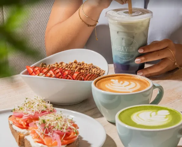 Healthy brunch dishes at Pura Vida Miami Beach