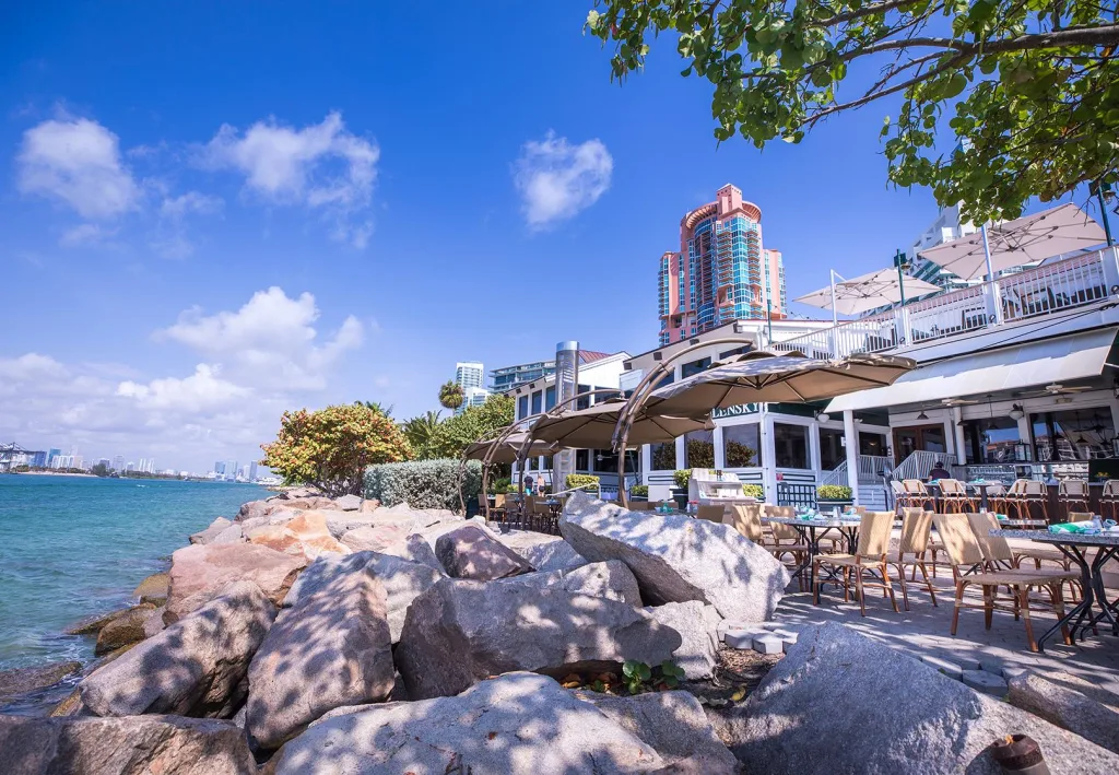 Smith & Wollensky Miami Beach oceanfront restaurant complex in South Pointe with sweeping waterfront views