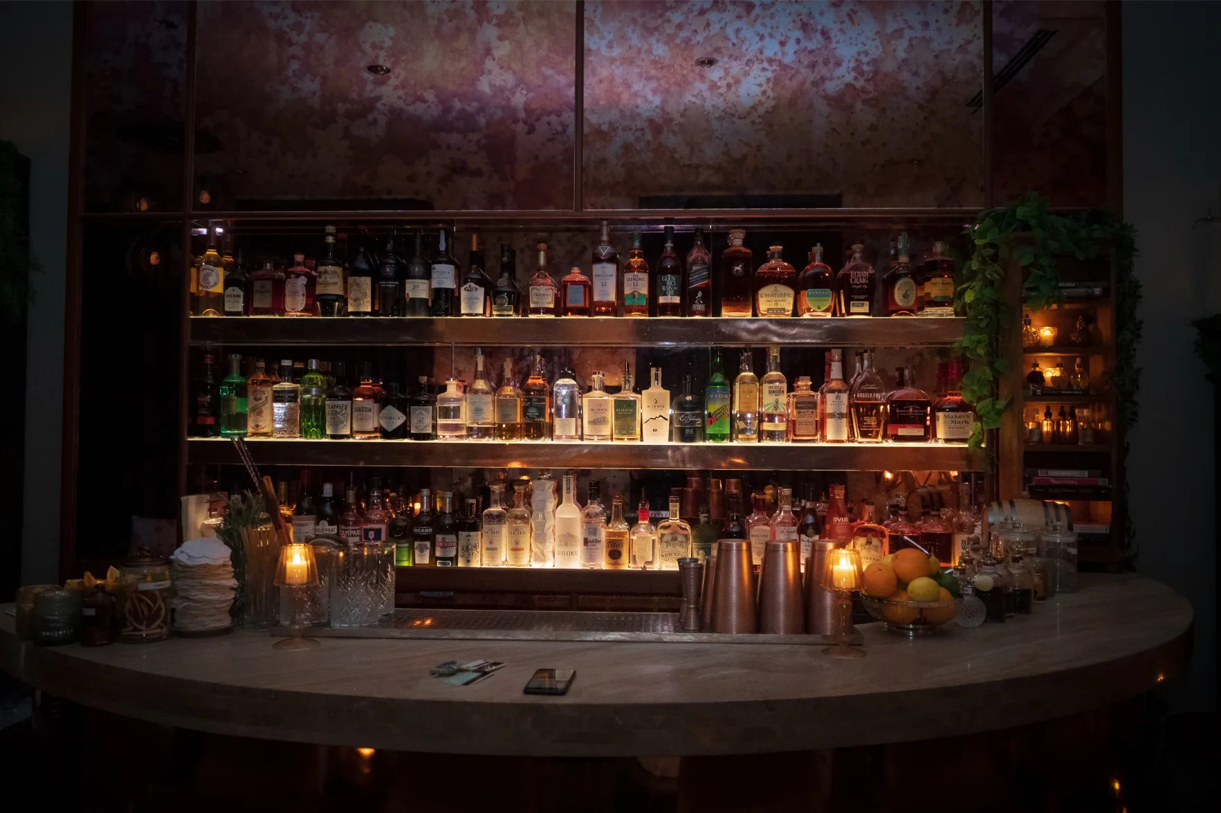 room-55-bar Bar area at Room 55 in Miami Beach with crafted cocktails and upscale ambiance