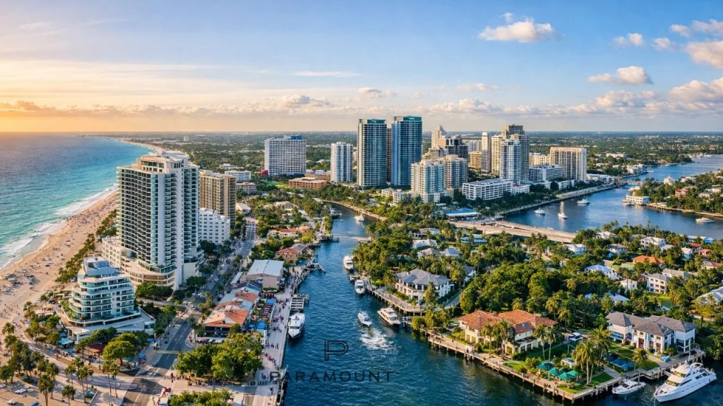 Beautiful Fort Lauderdale city and waterfront view during a sunny day